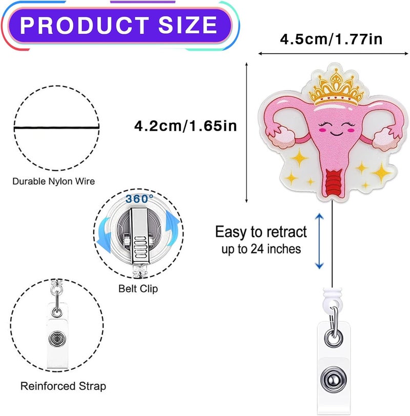 LEBEIGHT Cute Uterus Retractable Badge Reel for Labor and Delivery Nurse, Gynecology Nurse Badge Reel for Work, L&D Badge Clip, Funny OB/GYN Ovaries Badge ID Holder with Alligator Clip & 24” Durable Nylon Cord - Image 2